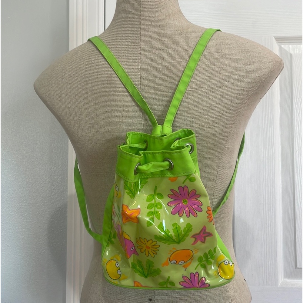 Y2K girls backpack sealife floral water resistant plastic green pink orange
